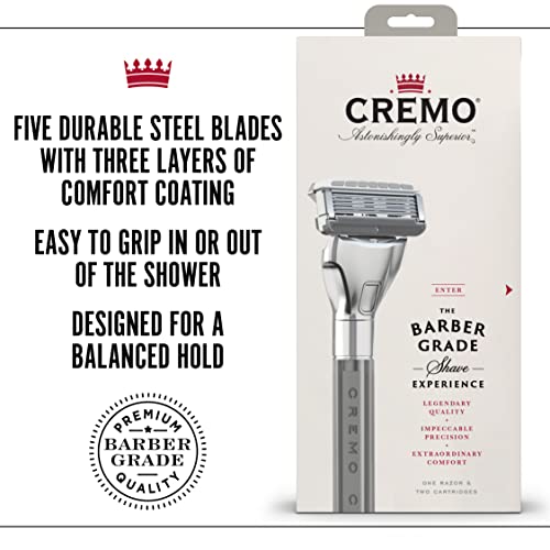 Cremo Astonishingly Superior Razor Refills, (4 Pack) & Astonishingly Superior Barber Grade Refillable System Razor