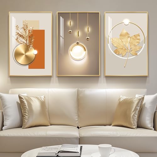 Cuspin 16x24 Inch Modern Gold Wall Art Set - 3 Pieces, Framed Luxury Decor