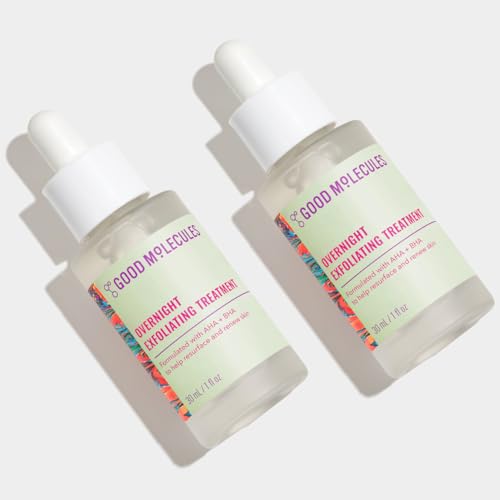 Good Molecules Overnight Exfoliating Treatment Pack 2 ? 1 fl oz / 30 ml Each | Lightweight Face Exfoliator with AHA & BHA, Glycolic & Salicylic Acid