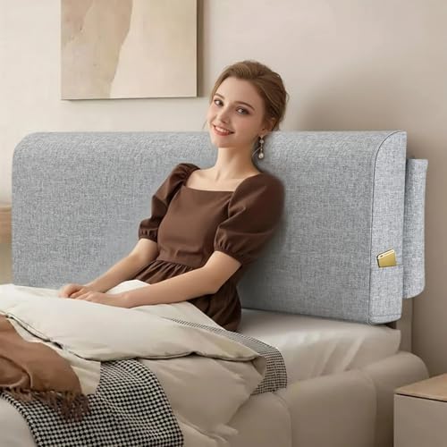 Full Headboard Pillow Cushion Wall Mount No Drill Upholstered Bed Backrest Grey - Full