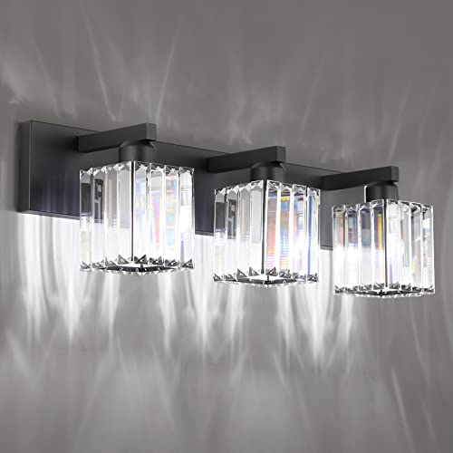 Black Vanity Light Fixture 3-Light Crystal Modern Bathroom Wall Sconce - 23 Inch
