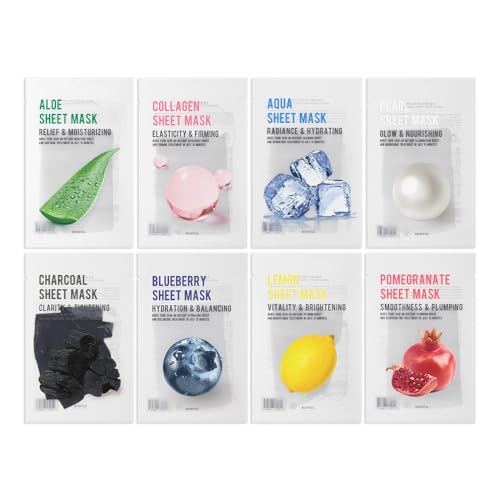 Hydrating Face Mask Variety Pack - 40 Sheets with Aloe Charcoal Collagen & More - 1 Pack of 40