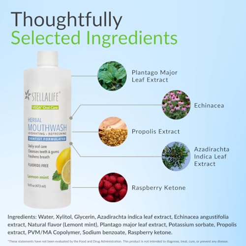 Herbal Mouthwash Lemon Mint - Alcohol-Free, Hydrating Oral Solution for Bad Breath Relief - Scented Variation