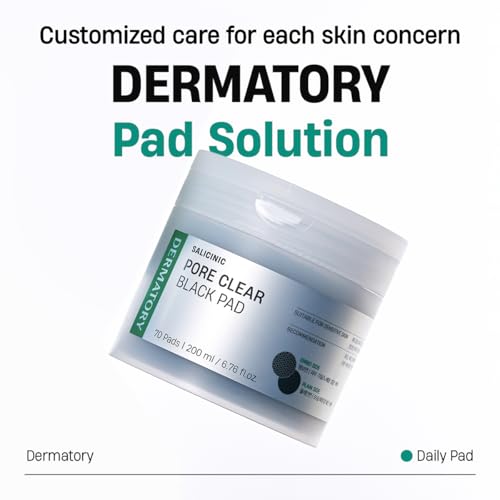 DERMATORY Salicinic Pore Clear Black Pad for Pore Refining with BHA Salicylic Acid, Infused with 5% Charcoal (in fabric only), Facial Exfoliant for Blackheads, Dual-Textured, Korean Skin Care