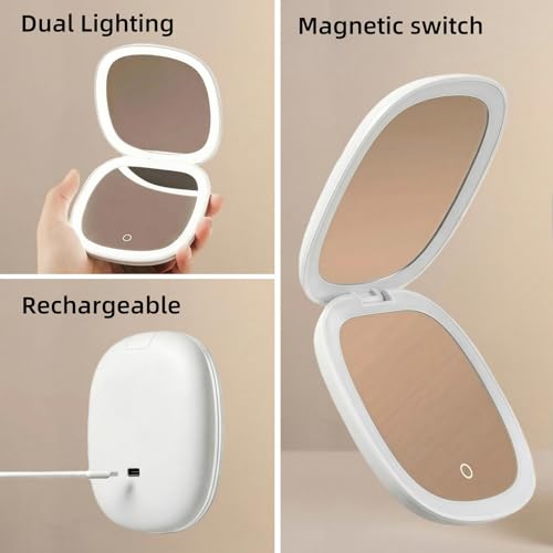 Rechargeable 4-Inch LED Travel Makeup Mirror with 10X Magnification and Dimmable Light