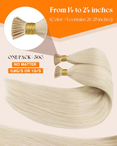Sunny Hair I Tip Human Hair Extensions Blonde 14 Inch 50g - Platinum Blonde, Reusable, Heat-Friendly