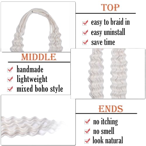 White Curly Dreads with Box Braid Boho Style Synthetic Double Ended Extensions 26in - 10 Strands