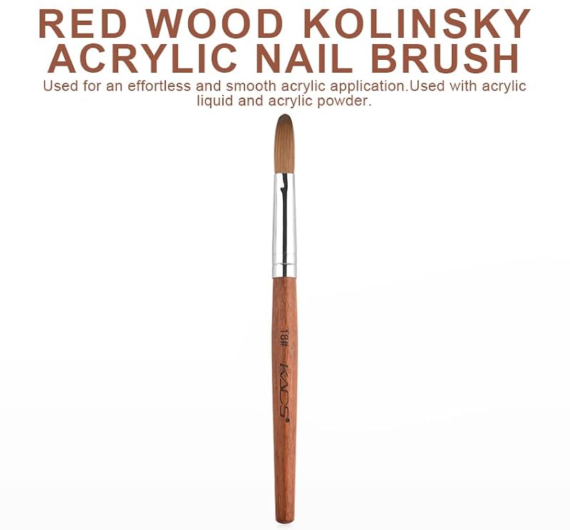 Nail Acrylic Brush Kolinsky Oval Crimped Shape 18# - Wooden Handle, Professional Nail Art Tool