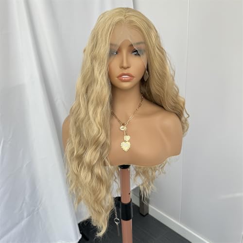 Ash Blonde Long Body Wave Lace Front Synthetic Wig 24 Inch for Women - Heat Resistant Fiber