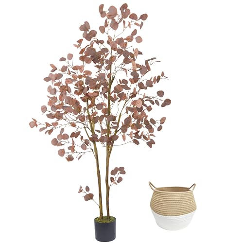 6ft Red Eucalyptus Artificial Tree with Basket - Indoor Outdoor Decor