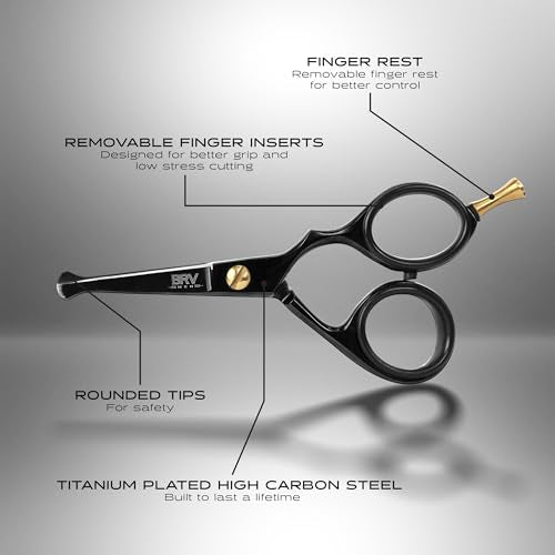 BRV MEN Black Rounded-Tip Nose & Ear Hair Scissors 4.2" - Professional Grooming Tool