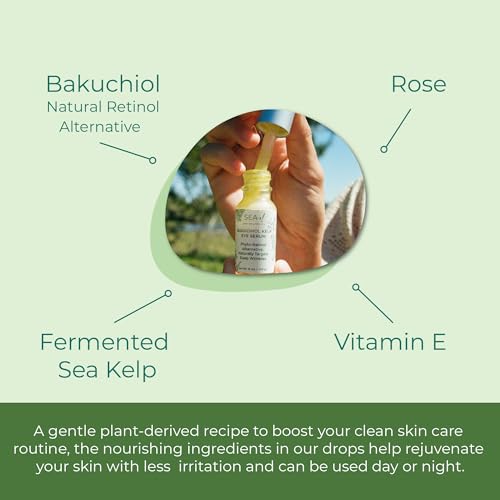 Plant-Based Eye Serum with Bakuchiol & Kelp - Natural Anti-Aging & Brightening, Vegan, 0.5 oz
