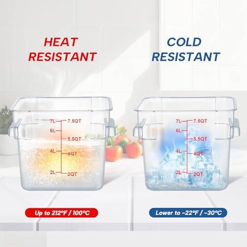 8QT Square Food Storage Containers with Lids - 4 Pack, Clear, Dishwasher & Freezer Safe