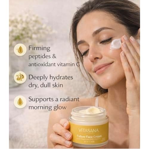 Tallow Face Cream Daytime ? Brighten & Hydrate Moisturizer with Vitamin C, Peptides & Goji Berry Oil ? Nourishing Grass-Fed Tallow Face Cream for Radiant, Smooth Skin ? 2oz (57g)