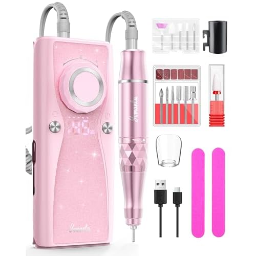 Electric Nail Drill Professional Kit: 45,000 RPM USB Rechargeable Efile Nail Drill Nail File with 12 Bits for Polishing Gel/Acrylic Nails- Portable Manicure Tool Set for Salon/Home-Pink