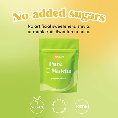 GOLDE 100g Organic Ceremonial Matcha Powder - Smooth Green Tea Superfood with L-Theanine & 60mg Caffeine - Jitter-Free Energy Boost