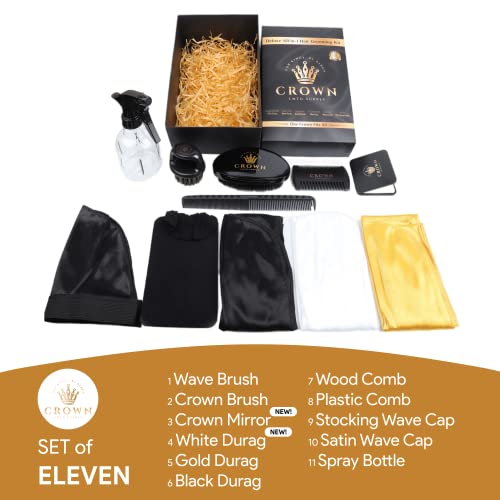 Black and Gold 11-in-1 Deluxe Wave Hair Care Set for Men with Durags & Brush