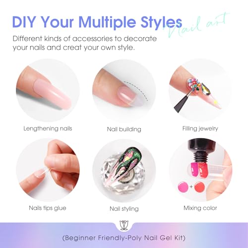 ROSALIND Neon Poly Nail Gel Kit - 28 Colors & 72 Nail Tools, 28 Color Mini Lamp