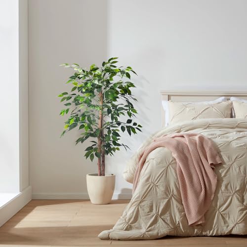 2-Pack 4FT Artificial Ficus Trees - Realistic Leaves & Natural Trunk for Indoor & Outdoor Decor