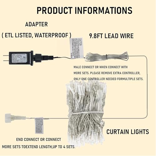 LED Curtain String Lights with 8 Modes Waterproof Indoor Outdoor Pink 9.8ft