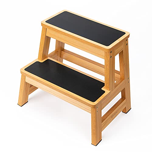 Wooden 2 Step Stool for Adults, 17.5 Inch, 500 lb Capacity, Non-Slip