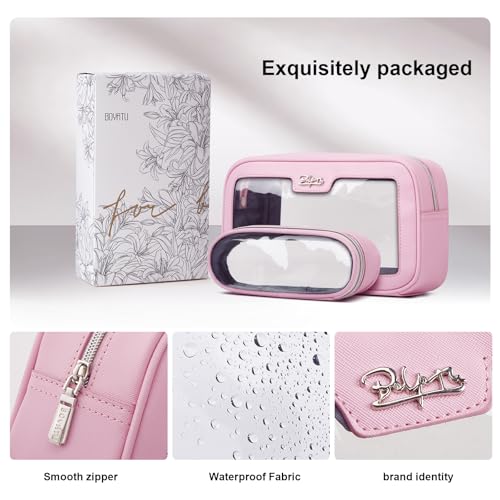 Pink Travel Makeup Bag Set - Waterproof Clear Cosmetic & Brush Organizer
