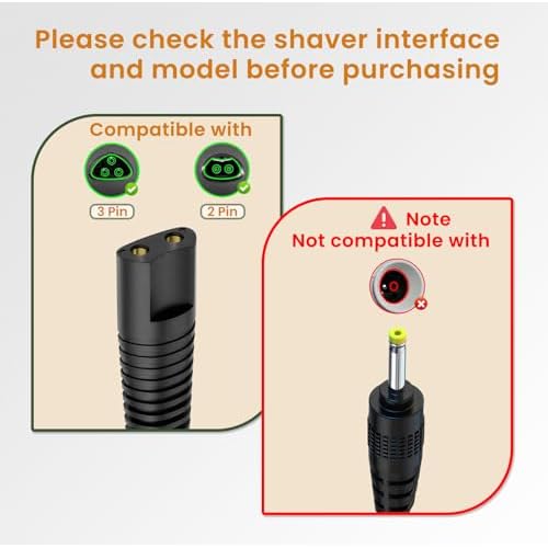 Charger Cord Compatible with Braun Shaver Series 9 Pro 8 7 6 5 3, S9 S8 S7 S6 S5 S3 310s 3040s 5150cs 6120s 720s 7177cc 7185cc 8567cc 9597cc PL5137 IPL7219 SES9-030 SE7-041 SE5-011 12V 400mA