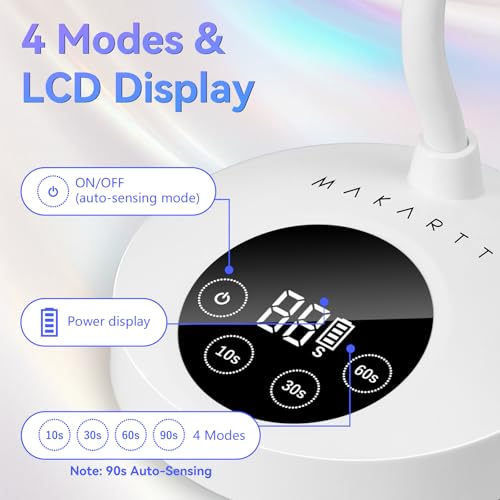 Makartt UV Nail Lamp: Mini UV Light for Gel Nails Polish Luminoza 30mW/cm©÷ Rechargeable LED Nail Light Nail Dryer with 4 Timers & Auto Sensor, Fast Curing Goosenecks Lamp for Home DIY Manicure