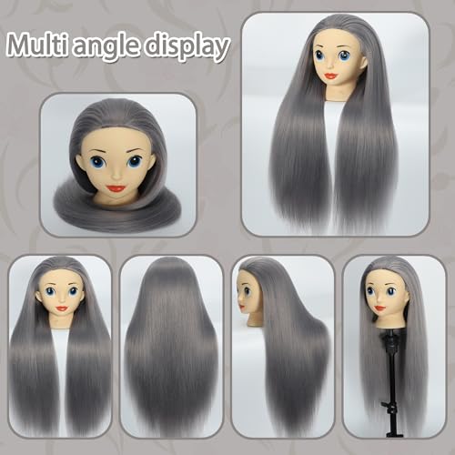 TKIMHEQ 24" Mannequin Head with Hair, Dark Grey - Training Head for Braiding & Cosmetology