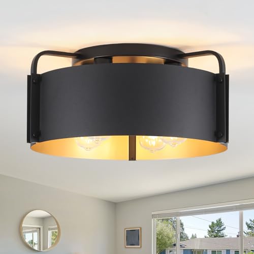 Black 4-Light Flush Mount Ceiling Light Fixture with Gold Inside - Modern Kitchen & Living Room Lighting - Variation of THIS listing