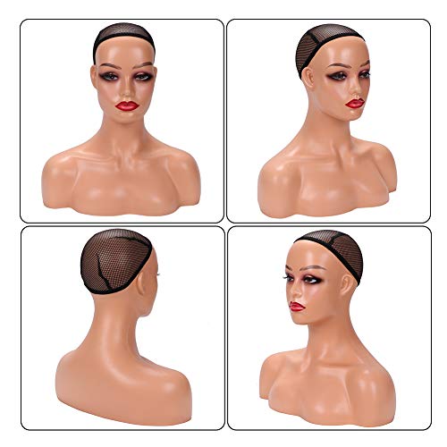 Realistic Female Mannequin Head with Shoulders - Dark Brown