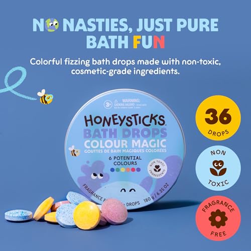 Honeysticks Kids Bath Color Tablets - 36 Fizzing Bath Drops, Non-Toxic & Mess-Free