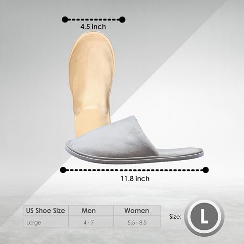 Indoor Spa Slippers 12 Pairs Unisex Washable Non-Slip Closed Toe Grey & Beige