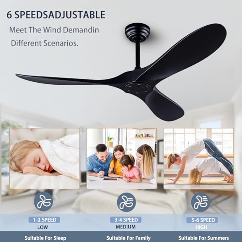 52-Inch Ceiling Fan with Remote - Reversible, Quiet, No Lights, Black