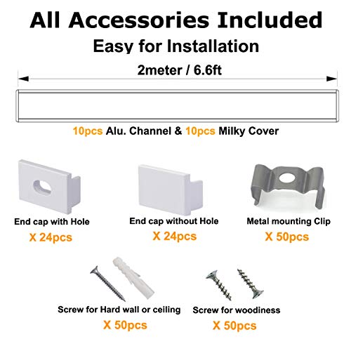 10-Pack 6.6ft U-Shape LED Aluminum Channel System with Milky Cover & Accessories