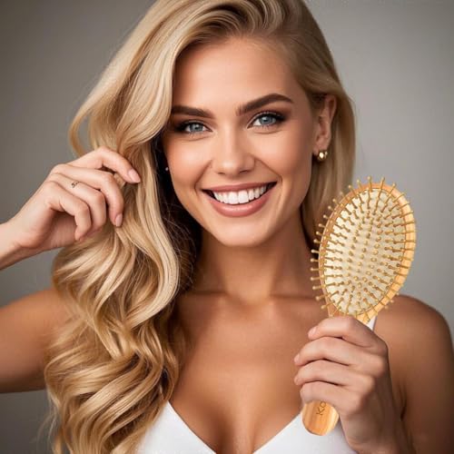 Ellipse 8-Pack Bamboo Hair Brushes for Hair Growth & Scalp Massage - Eco-Friendly Wooden Detangling Comb Set