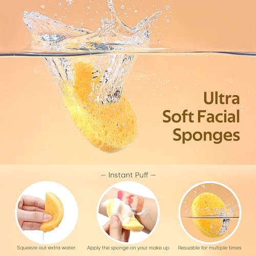 GAINWELL Compressed Facial Sponges 200PCS Yellow — Personal Spa Cleansing Pads (Pack of 50 x 4)