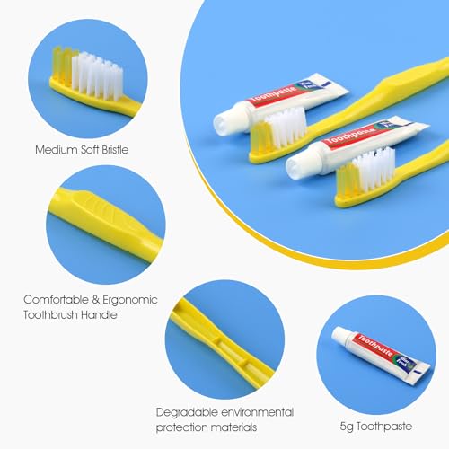Yellow Disposable Toothbrushes with Toothpaste - 100 Pack Individually Wrapped
