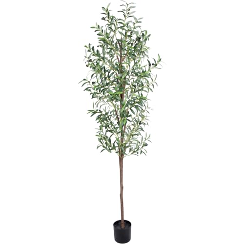 Artificial Olive Tree 6ft Tall Faux Potted Plant with 648 Leaves & 24 Fruits - 1 Pack