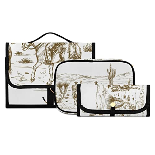Western Desert Cowboys Travel Toiletry Bag Set with Brush Cases - Water-Resistant Hanging Organizer A6