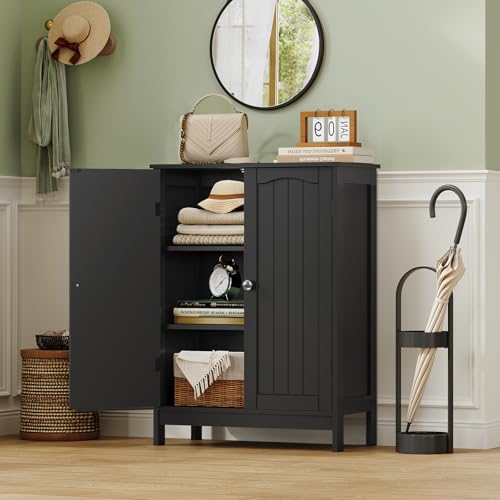 Iwell Black Bathroom Cabinet with 2 Doors & 3 Shelves - Multi-Purpose Storage