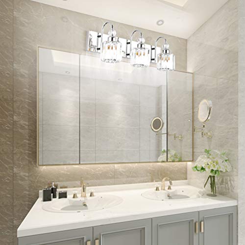 Round Chrome Modern LED Crystal Bathroom Vanity Lights 3-Light Fixture