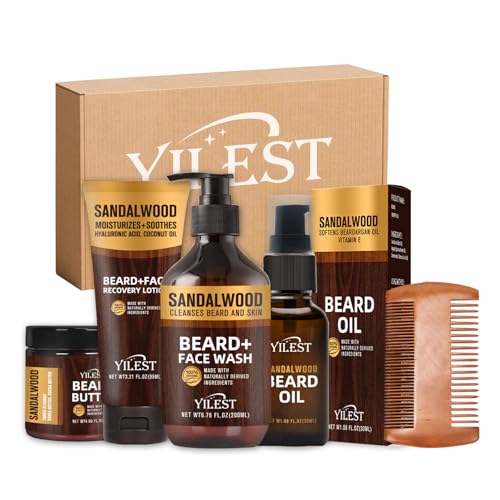 Sandalwood Beard Care Set | Nourish Follicles for Elastic Growth, Deeply Condition with Butter & Oil, Soothe Skin with Recovery Lotion & Gentle Wash