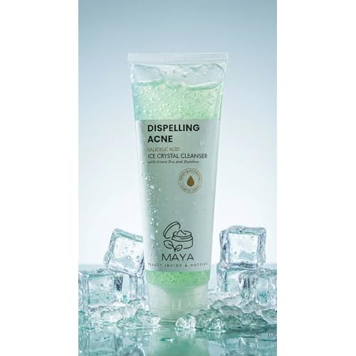 MAYA Ice Crystal Salicylic Acid Cleanser ? 2% BHA Acne Face Wash with Green Tea and Bamboo, Exfoliating Ice Scrub, Removes Dead Skin & Clears Pores ? 120 g