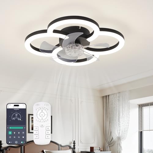 Matte Black 18-Inch LED Ceiling Fan with Lights Remote & Dimmable 3000-6500K