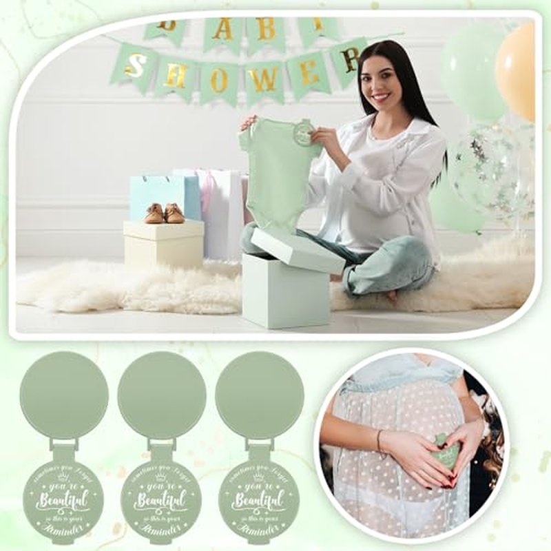 100 Pcs 2.76 Inch Inspirational Compact Mirror Bulk Women Small Gifts Graduation Party Favors Purse Mirror Pocket Mini Stuffer Items for Adult Coworker Cheerleader Employee (Sage Green)