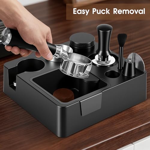 54mm Espresso Accessories Kit with Tamping Station & Knock Box - Fits Breville Bambino & More