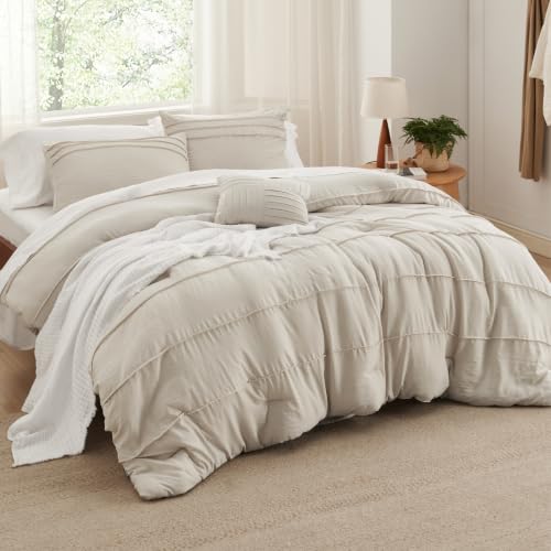 Oversized King Comforter Set - Beige Boho 4-Piece All-Season Bedding with Elegant Design - Bedsure Variation 01