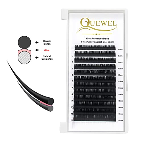 QUEWEL Eyelash Extension Supplies 0.07 D Curl Mix-8-14mm Classic Individual Lash Extensions|Optinal 0.03/0.05/0.07/0.10/0.15/0.20 C/D Single 8-25mm Mix 8-14mm 15-20mm 20-25mm|(0.07 D MIX-8-14mm)