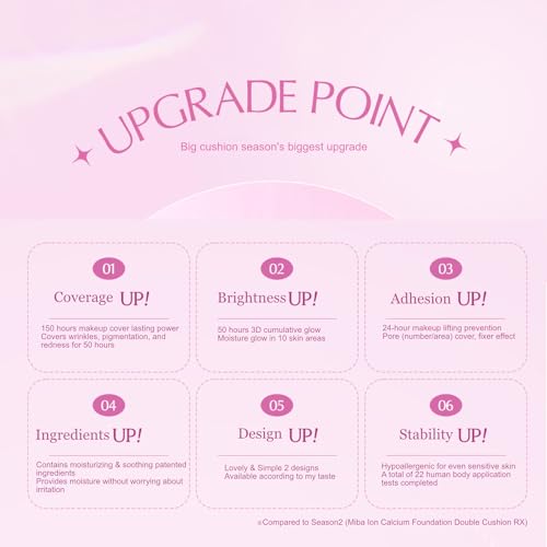 MIBA Ion Calcium Foundation Double Cushion Glow 25 g / 0.88 oz Big Cushion SEASON 3. Long Lasting Cover Effect. Moisture glow. Skin tightening relief. Smooth adhesion. (#23 Rosy Beige Refill)